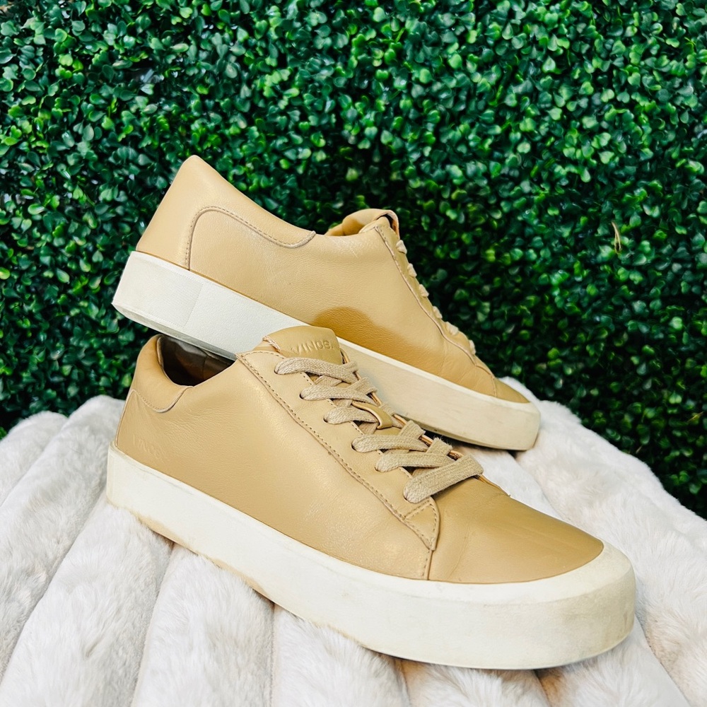 Vince Blair Leather Low-Top Sneakers - Tan/Beige - Size 38